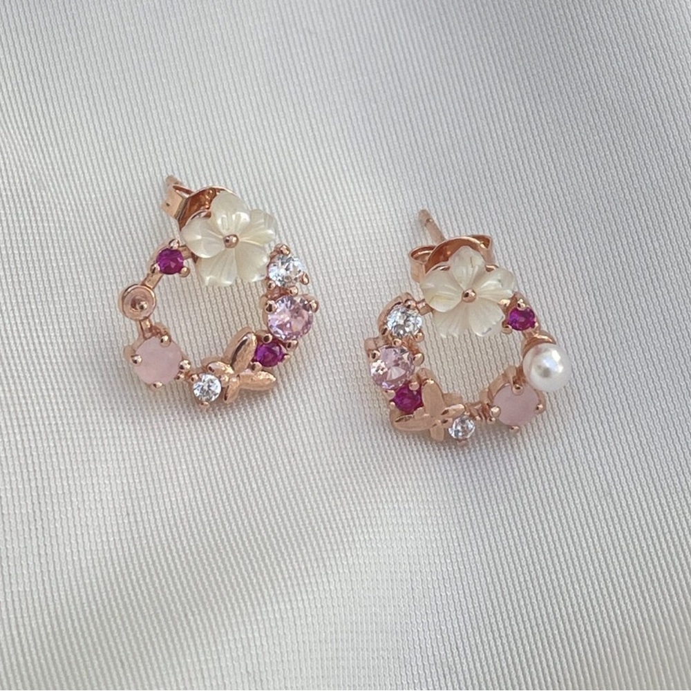 Ramla Rose Gold Flower Earrings - Picture 2 of 7